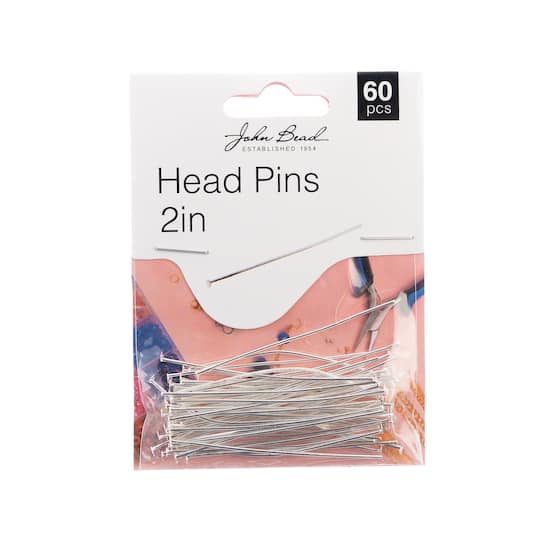 John Bead Must Have Findings 2&#x22; Head Pins, 60ct.